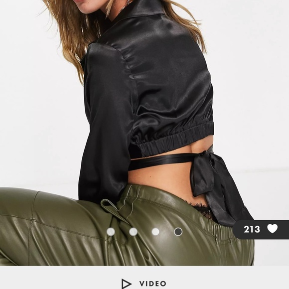 New Black Satin wrap around crop top - Picture 3 of 3